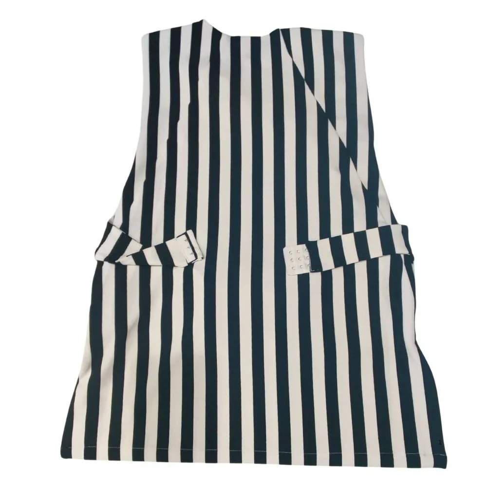 Gracia Black White Striped Open Side Tie Waist Tunic Top Women L - Picture 4 of 6